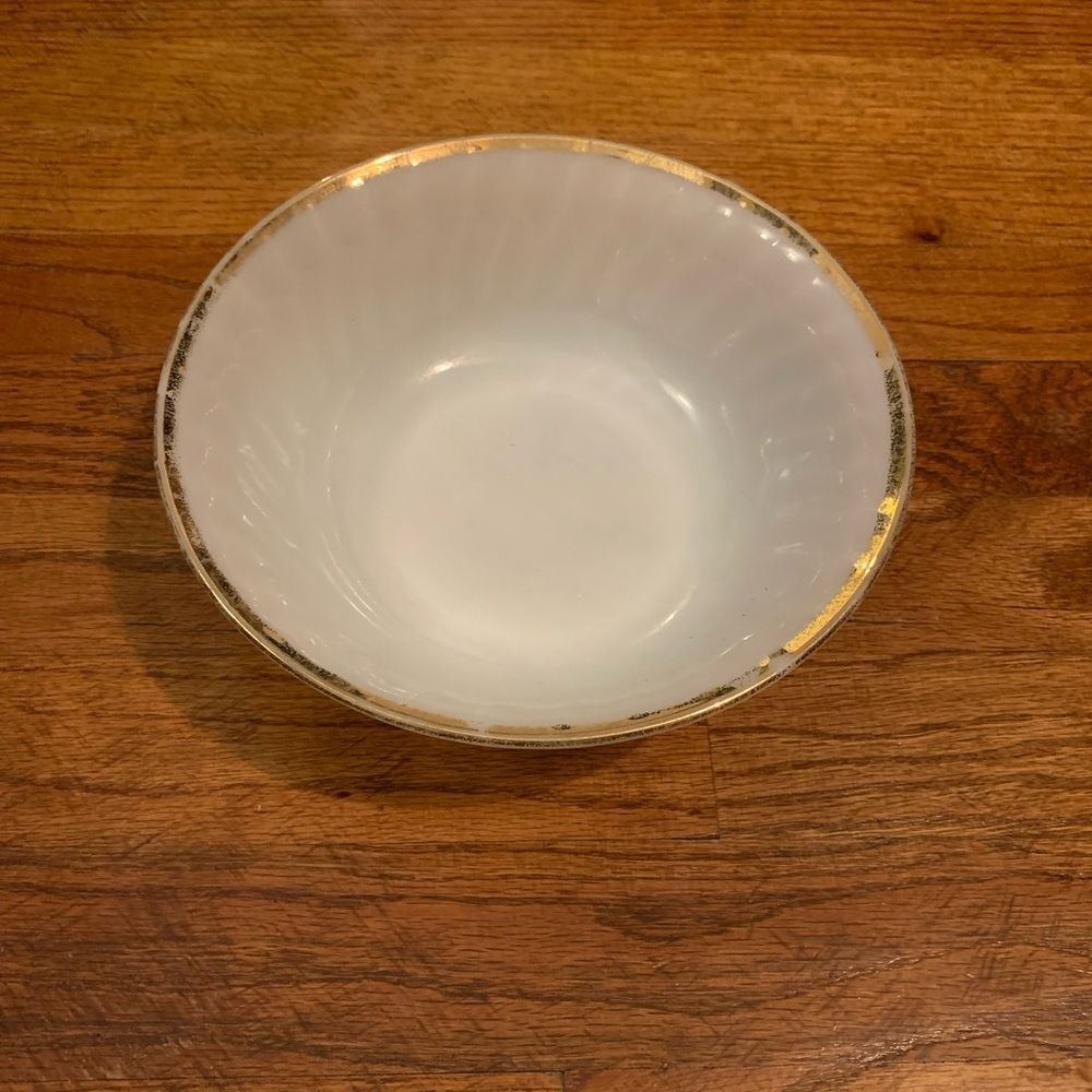 Fire King Vintage Milk Glass Gold Trimmed Bowl